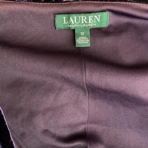 Lauren Ralph Lauren Size 12 Purple Velvet Sheath Surplice Faux Wrap Tie Dress - Picture 6 of 10